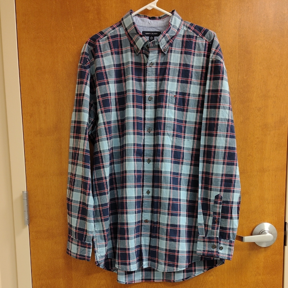 Tommy Hilfiger Plaid Button Down Shirt Blue and Red